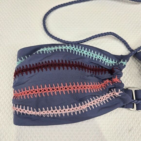 New Dolce Vita Striped Bandeau Bikini Top Tassel Ties & Back Clasp Womens Size X - Picture 4 of 9